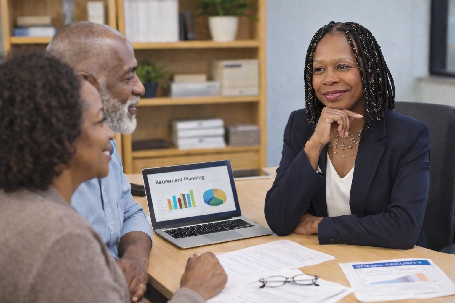 Loretta Stewart meeting with a retired couple